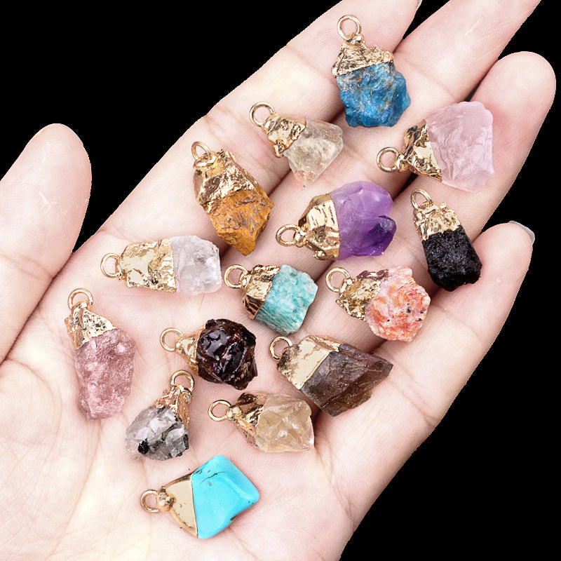 Gold Electroplated Raw Crystal Pendant