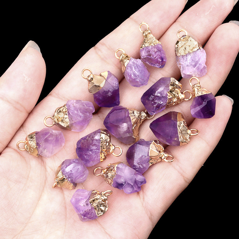 Gold Electroplated Raw Crystal Pendant