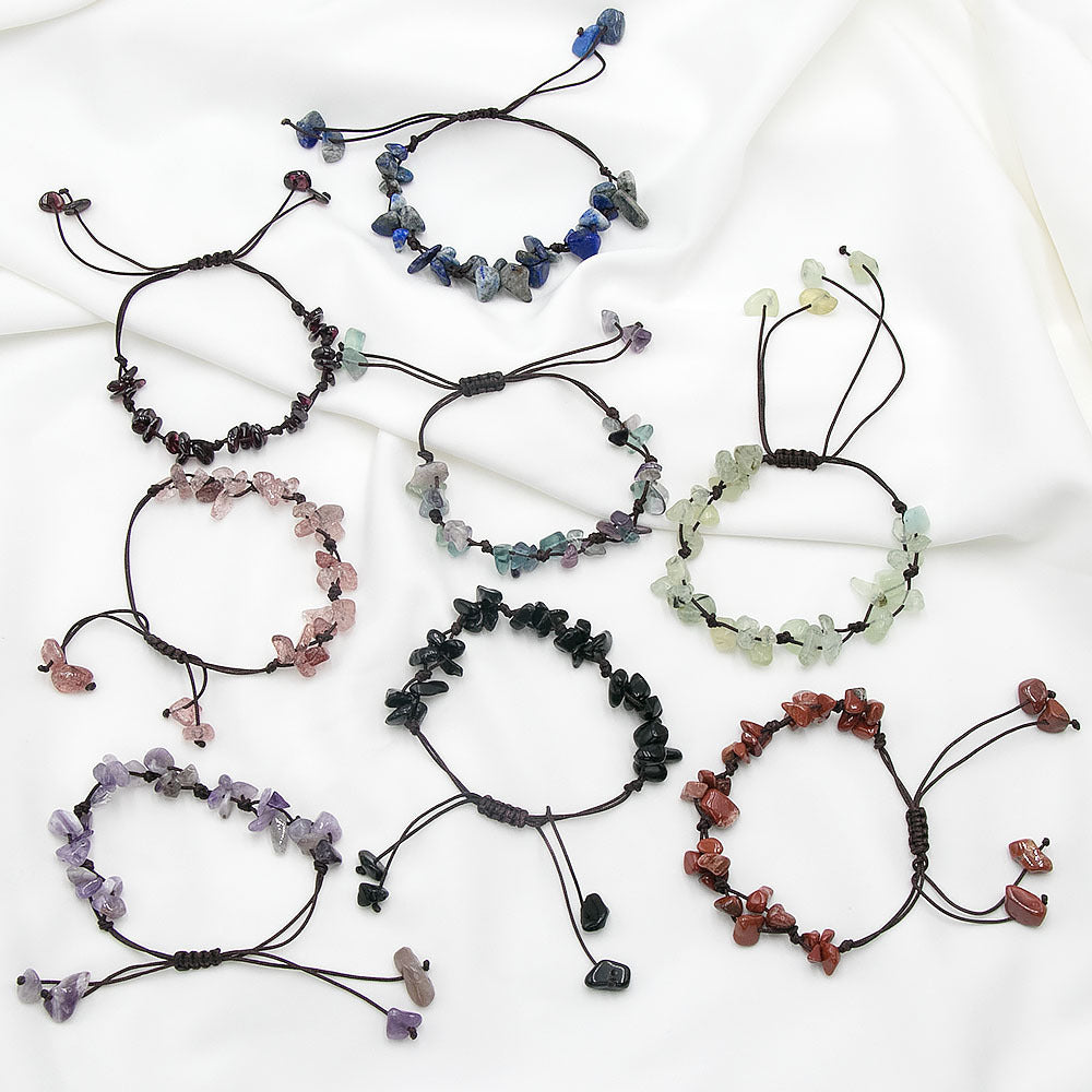 Natural Crystal Chip Stone Braided Bracelet