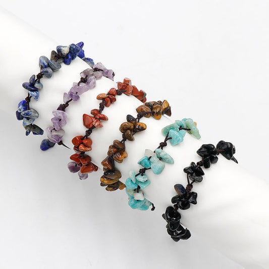 Natural Crystal Chip Stone Braided Bracelet